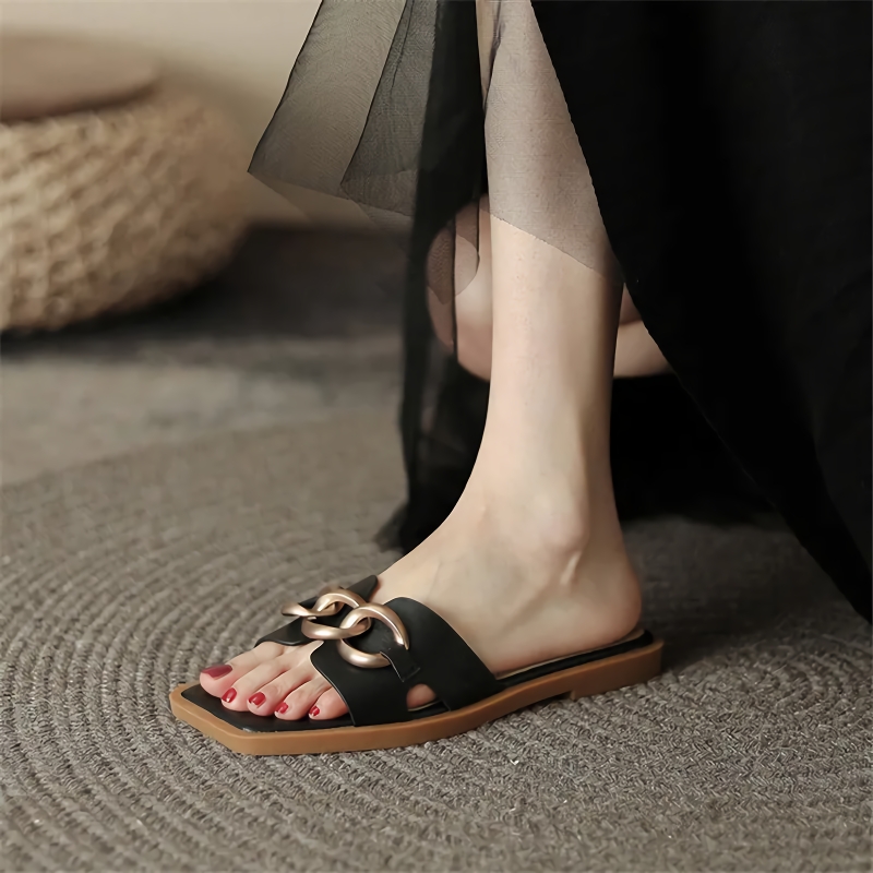 Summer Square Toe Leather Slippers - Ảnh 9