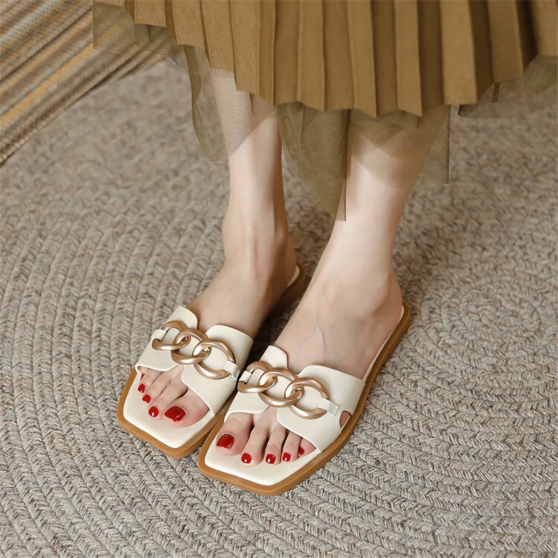 Summer Square Toe Leather Slippers - Ảnh 3
