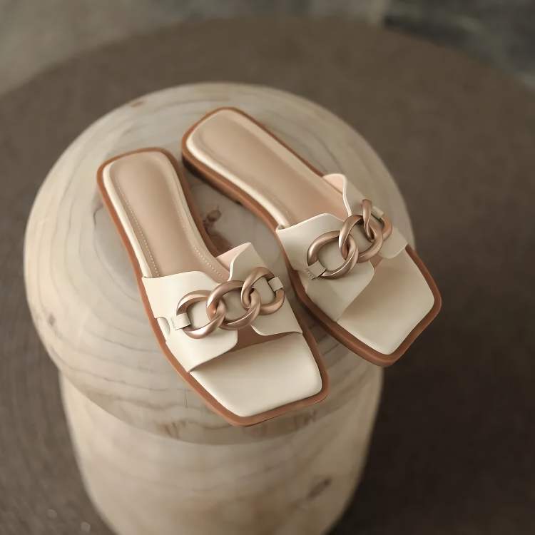 Summer Square Toe Leather Slippers - Ảnh 6