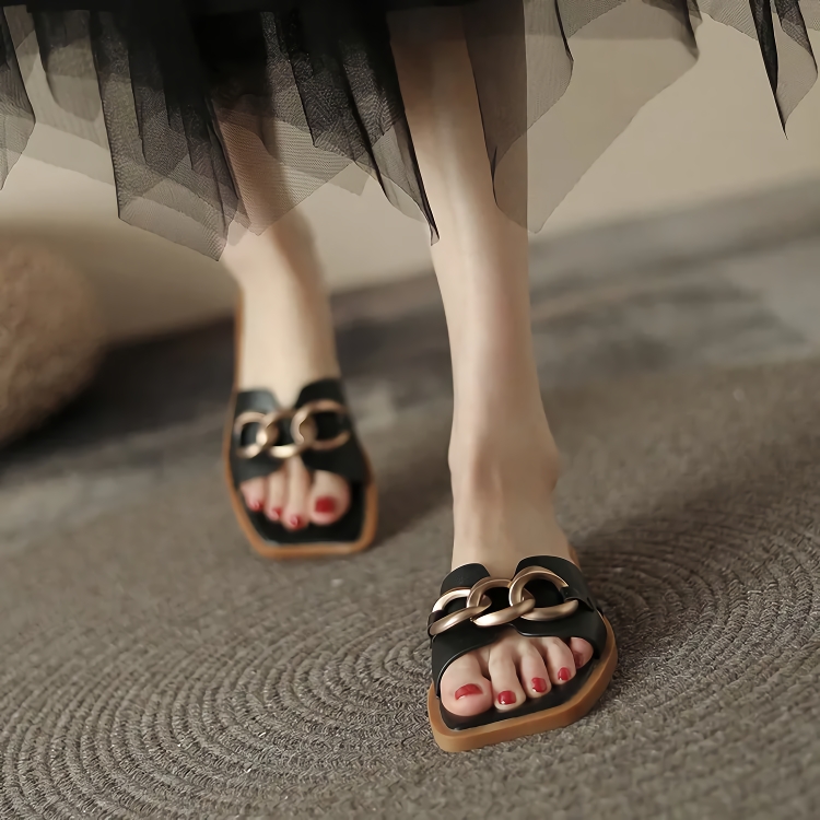 Summer Square Toe Leather Slippers - Ảnh 8